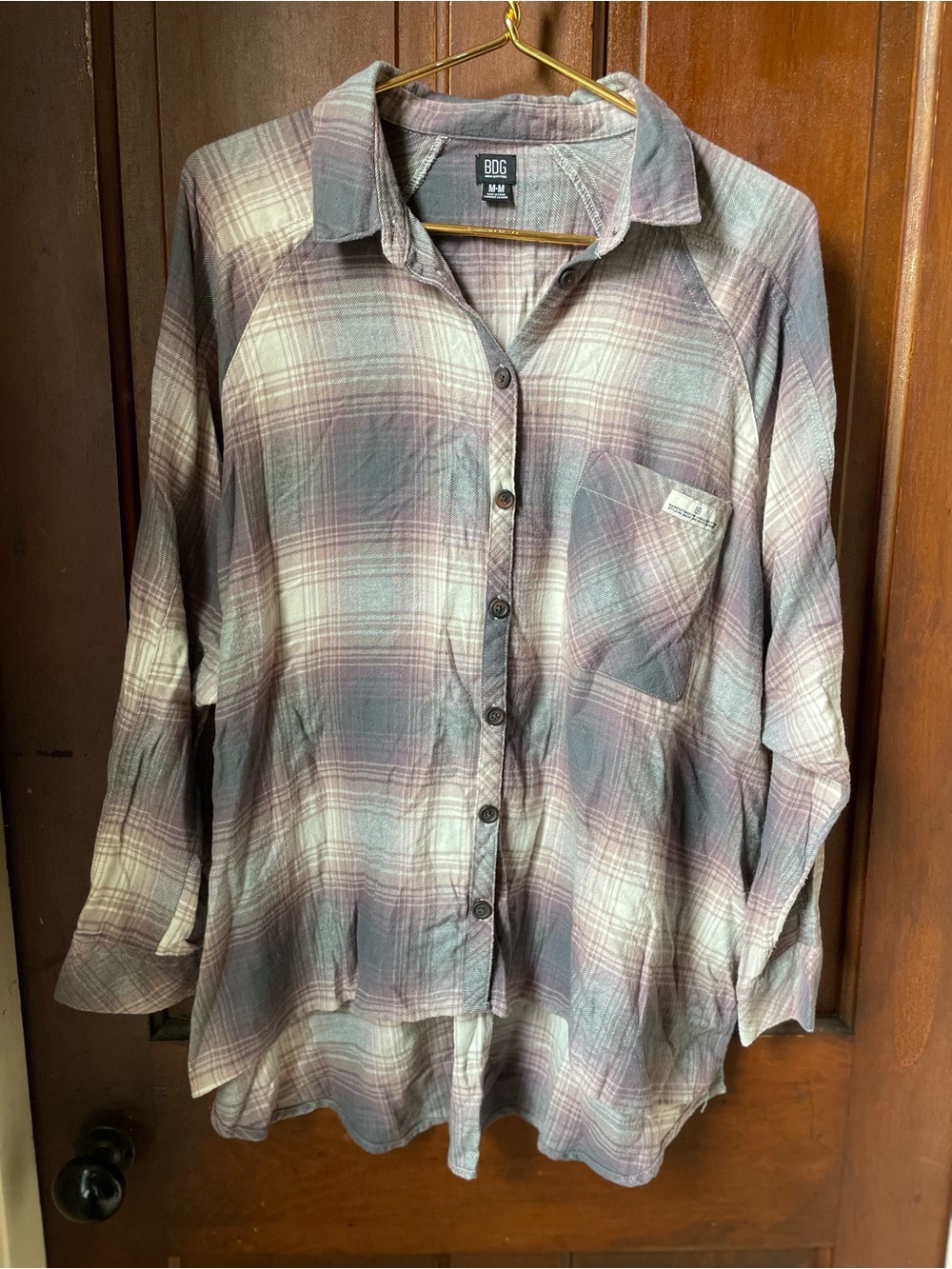 BDG women's medium long sleeve plaid button down top